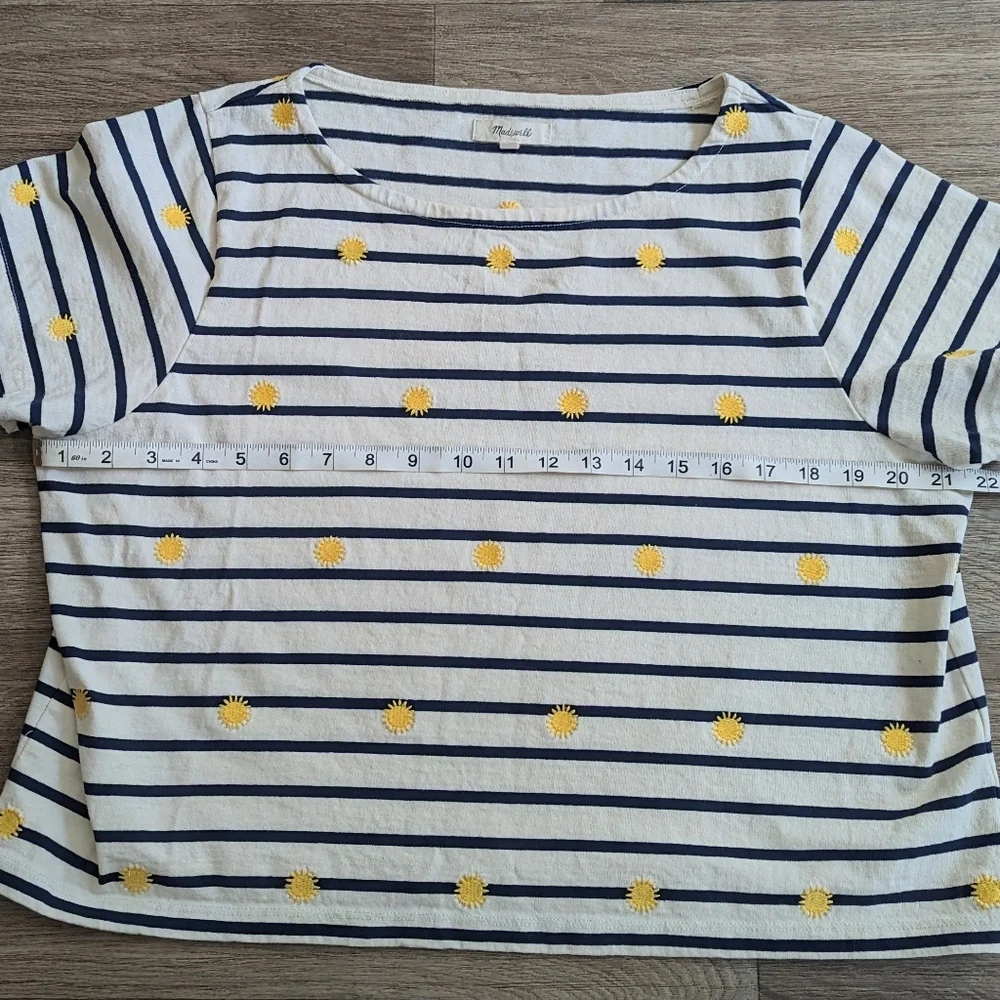 Madewell Embroidered Sun Setlist Boxy Short Sleeve Top Stripe Size Large